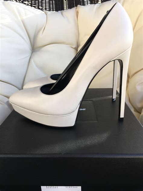 ysl white pumps|ysl pumps with ysl heel.